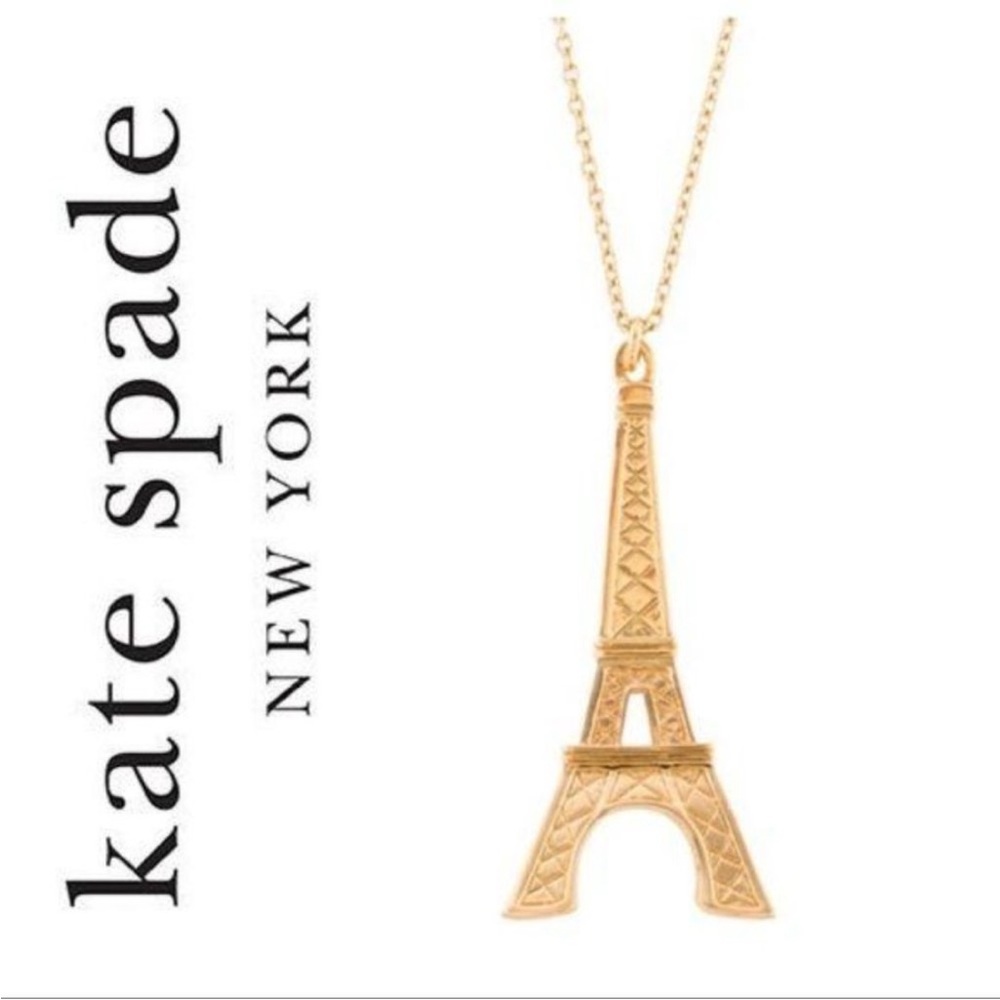 Kate Spade Parisian Lights Eiffel Tower Necklace 14k Gold plated 30” - Picture 1 of 11
